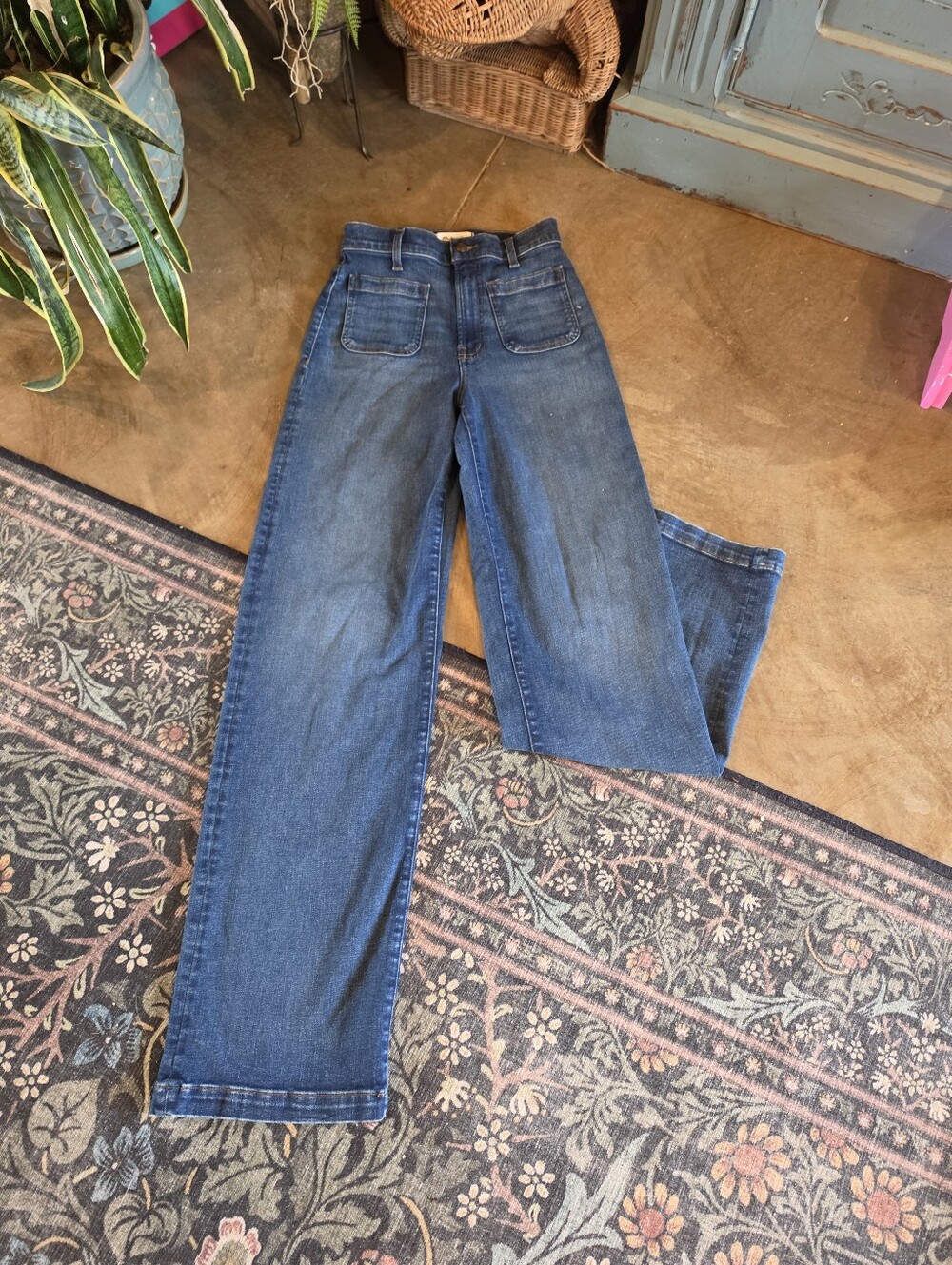 NWOT Madewell Emmett Wide-Leg Full Length Patch Pocket High Rise Jeans~ SIZE 25T